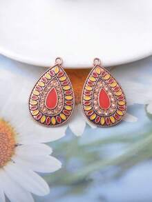 10 peças de pingentes vintage em forma de gota de água com strass, prata envelhecida, amuletos boémios - gotas de água - Ver 12
