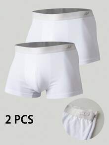 2pcs/Pack Men's White Cotton Comfortable Breathable Boxer Briefs - White - View 1