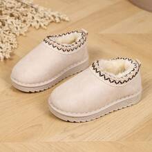 Children's Embroidered Trim Snow Boots, 3 Colors Warm Fleece Lining Slip-On Ankle Boots, Non-Slip Soft Sole Winter Cold Weather Boots - White - View 1