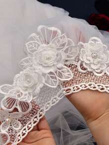 3 Meters Long Bridal Cape With 3D Floral Lace Design, Off-Shoulder Tulle, Wedding Dress Accessory - Multicolor - View 7
