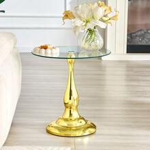 Round Glass Side Table, Modern And Elegant Coffee Table With Tempered Glass Top And Stable Base, Compact Side Table For Living Room And Bedroom (Table Only) - 金色 - 查看 5