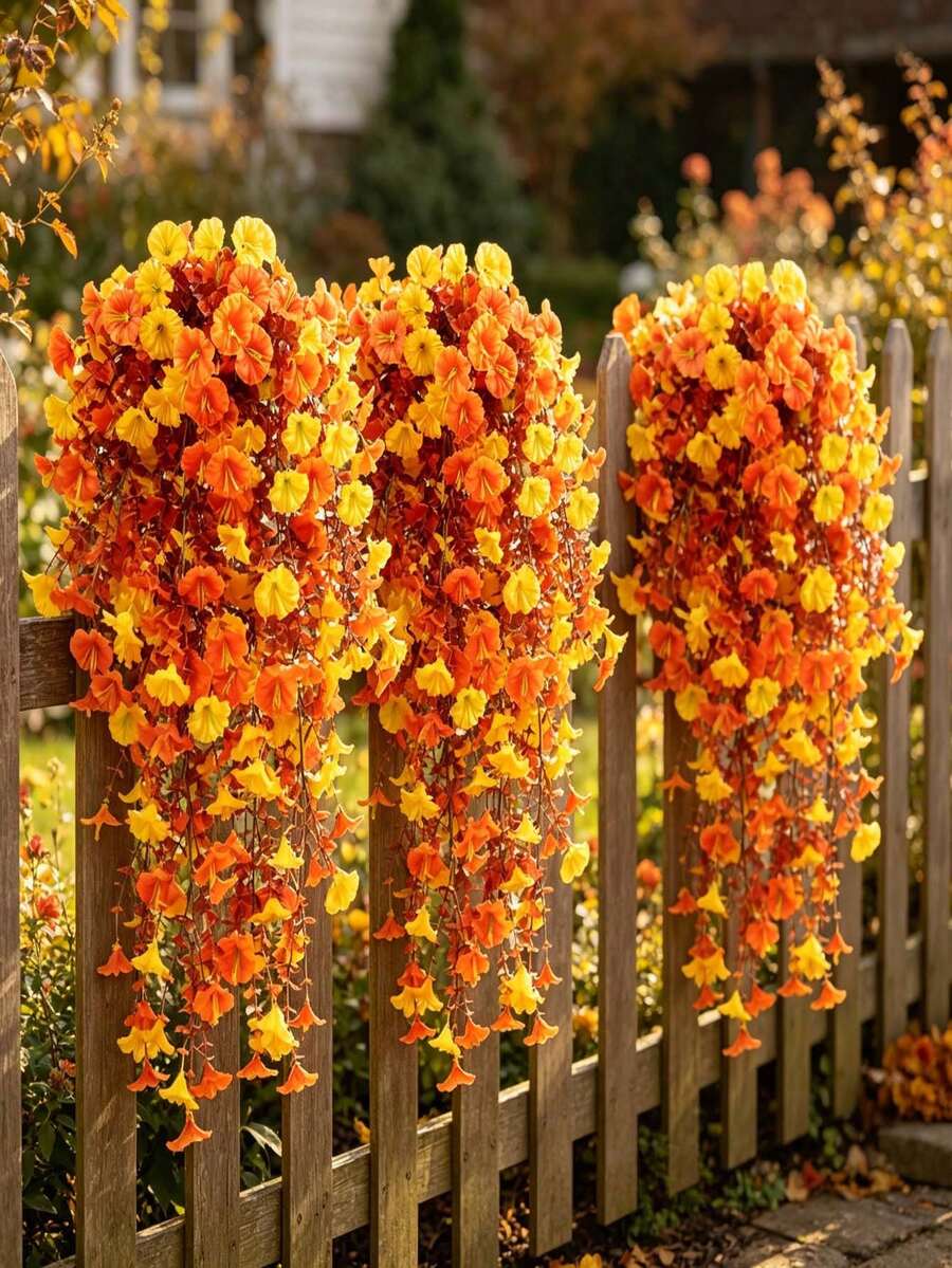 1/2/4/6pcs Artificial Autumn Hanging Flowers, Bright Orange Artificial Hanging Flowers, UV Resistant Home Decor, Suitable For Bedroom Decoration, Porch, Patio, Garden Farmhouse, Wedding, Harvest Festival, Thanksgiving, Halloween, Outdoor Artificial Flowers Autumn Decoration