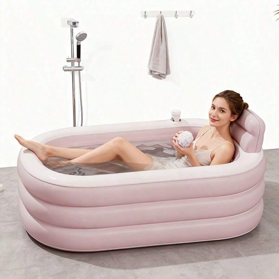 1pc Adult Inflatable Bathtub: Foldable Portable Home Bathtub With Comfortable Backrest, Thickened Durable Material, Easy To Store And Quick Installation, Space-Saving Design, Suitable For Relaxing Soaking In The Bathroom