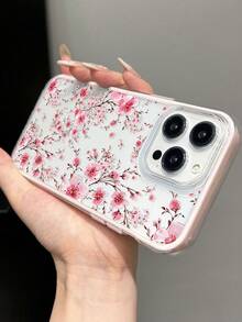 1件彩繪櫻花印花軟手機殼，適用於 iPhone/手機 - 粉色 - 查看 5