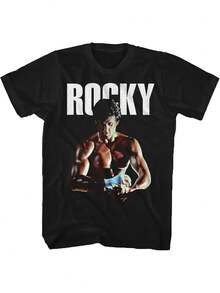 Men's Rocky Balboa Graphic T-Shirt: Featuring A Classic Design Inspired By Rocky Balboa And Creed, This Black T-Shirt With White Text Is Perfect For Casual Wear Year-Round. - 黑色 - 查看 2