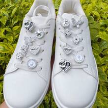 14pcs Silver Rhinestone Flower Heart Shoe Clips, DIY Decoration, Suitable For Women's Sneakers, Canvas Shoes, Sandals, Slippers, Multi-Functional Shoe Clips, Perfect Holiday Party Gift - Silver - View 6