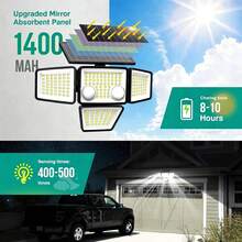 SZRSTH 1/2/3/4 Pack Solar Outdoor Lights 4 Heads 3000LM IP65 Waterproof 270° Wide Angle Solar Powered Wall Light For Garden Backyard Patio Garage Porch Outdoor Decoration Holiday Gift - 白色 - 查看 4