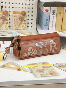 1pc Cute Cartoon Capybara Large Capacity Pencil Case, Includes Accessories, Fashion Design, Lined Interior, Suitable For Back To School Season, Can Store School Supplies And School Essentials - Multicolor - View 4