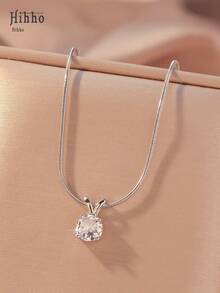 Hihho pieza Collar Minimalista de Moda con Colgante de Circonita, Cadena de Serpiente de Acero Inoxidable en Tono Dorado, Collar Delicado para Mujer - Plateado - Ver 10