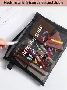 「All My Hair Stuff」印花透明網格收納袋，便攜式網格化妝包、盥洗用品收納袋、旅行化妝包、透明髮飾美容收納袋，度假必備海灘收納用品；適用返校、寄宿學校、週末度假與日常通勤收納袋；可折疊輕便化妝包，適合商務出差與便攜隨身包，小化妝包、化妝品收納盒、大容量收納袋，創意女性禮物，返校季 - 彩色 - 查看 6