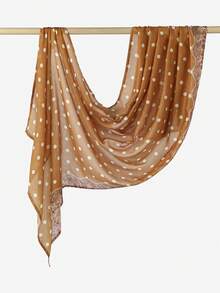 1 buah Jilbab Wanita Gaya Bohemian Motif Polkadot Cokelat, Cocok untuk Pemakaian Sehari-hari - Mustard Yellow - View 5
