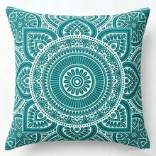 1PC Bohemian Pillow Cover, Blue Geometric Design Pattern, Polyester Digital Printed Pillow Cover, Square Polyester Pillowcase, Modern Sofa Decorative Cushion Cover, Double Sided Printed (Excluding Pillow Core) - Multicolor - View 7