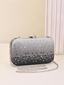 Bolso de noche con carcasa dura y brillo degradado con pedrería, adecuado para bodas, bailes de graduación, banquetes, fiestas de cóctel y celebraciones festivas, elegante para fiestas - Negro - Ver 2