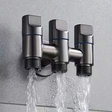 1pc -Plated Zinc Alloy 3-Way Diverter Valve, Faucet Accessory Splitter Valve, Multi-Function 1-In 3-Out Water Diverter Valve With Independent Control Handle, Suitable For Washing Machine And Toilet - Black and Gray - View 3