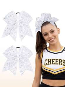 2pcs Rhinestone Cheerleader Bows, Girls Glitter Large Elastic Ponytail Hair Ties, Softball Game Hair Accessories - Multicolor - View 8