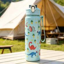 1pc 750ml Cartoon Animal Pattern Printed Summer Water Bottle With Straw Cup, Suitable For Sports, Outdoor, Home, Office, School, Portable And Perfect For Gifting - Multicolor - View 5