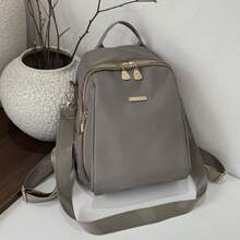 1 pieza Mochila grande de mujer de tela Oxford color negro sólido, versátil para uso diario y casual - Gris - Ver 2
