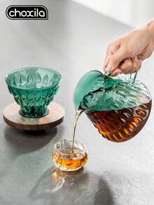 choxila 1pc Gradient Color Glass Pour Over Coffee Pot, 700ml Glass Sharing Coffee Pot With Glass Coffee Filter And Wooden Base, Home Or Office Coffee Pot Set - Green Gradient Sharing Pot - View 6