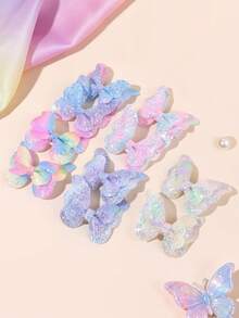 10pcs Butterfly Shaped Girls Hair Clips, Random Gradient Glitter Crocodile Clips, Sparkling Butterfly Hair Clips, Colorful Spring Summer Hair Clips, Fairy Style Bow Hair Clips, Exquisite Cute Hair Clips, Rainbow Gradient Butterfly Headwear, Hair Accessories - Multicolor - View 1