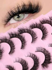 GROINNEYA 7 Pairs Fluffy Cat Eye False Eyelashes, High-Quality Faux Mink Lashes, Thick & Long, Fox Eye Lifting Look, Natural-Looking, Suitable For Any Casual Occasion - Black - View 1