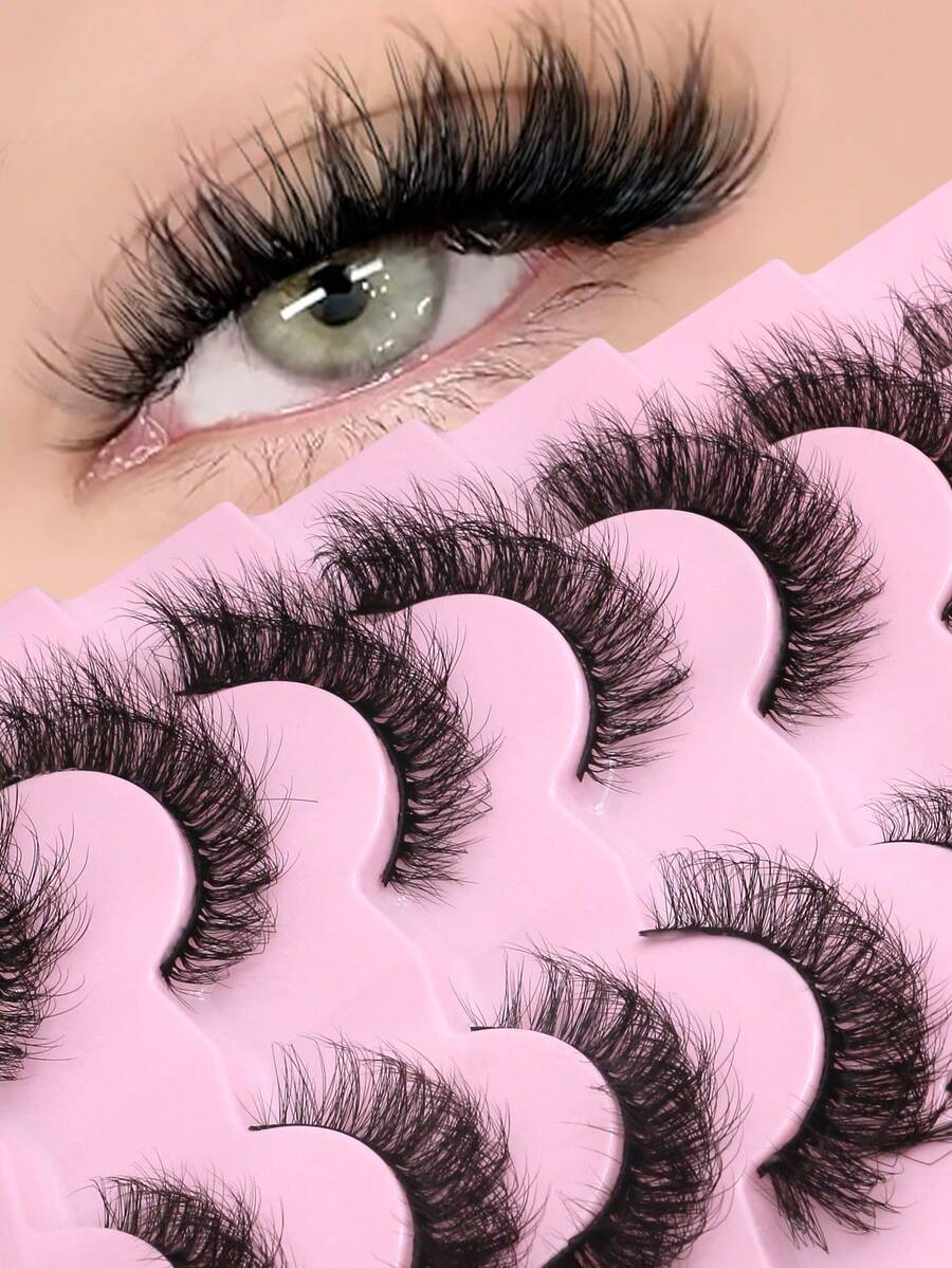 GROINNEYA 7 Pairs Fluffy Cat Eye False Eyelashes, High-Quality Faux Mink Lashes, Thick & Long, Fox Eye Lifting Look, Natural-Looking, Suitable For Any Casual Occasion - Black - View 1