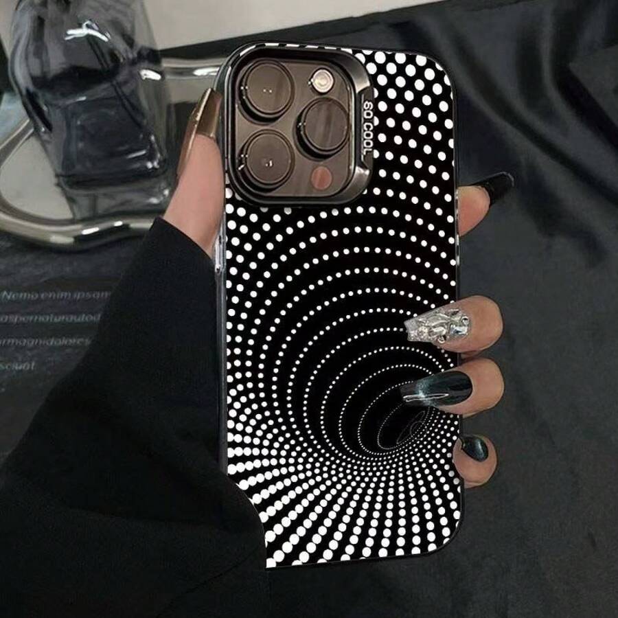 غطاء هاتف Wave Dot Black Hole مناسب لهاتف Apple 16Pro، 15plus موديل جديد، 14Pro متطور 13 ثلاثي الأبعاد 17 - صدفة فضية - أسود - ثقب أسود منقط - مشاهدة 1
