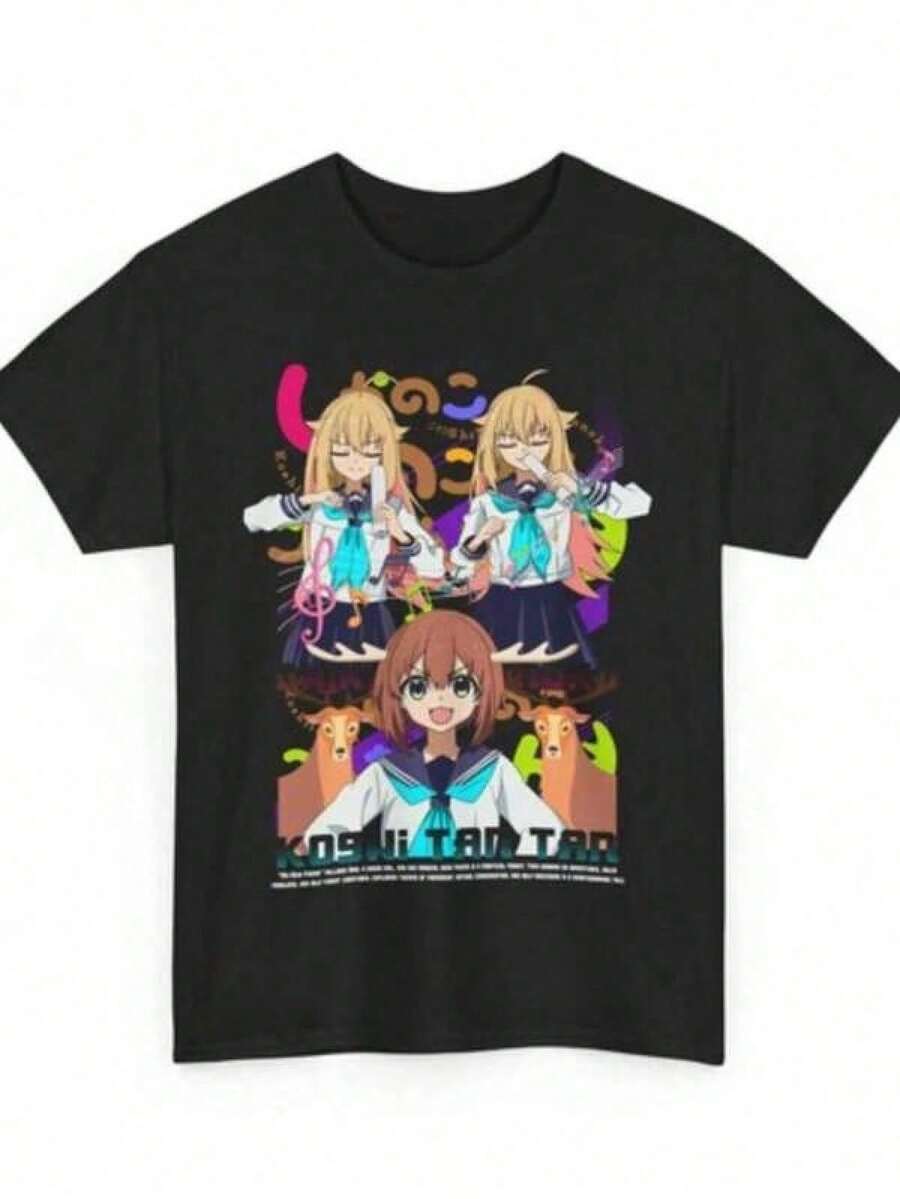 Camisetas estampadas a la moda para adolescentes y niños.Camiseta de chica anime Shikanoko, camiseta Nokonoko Koshitantan, camiseta de regalo unisex, camisetas para niñas de 4 a 14 años, cam - Negro - Ver 1
