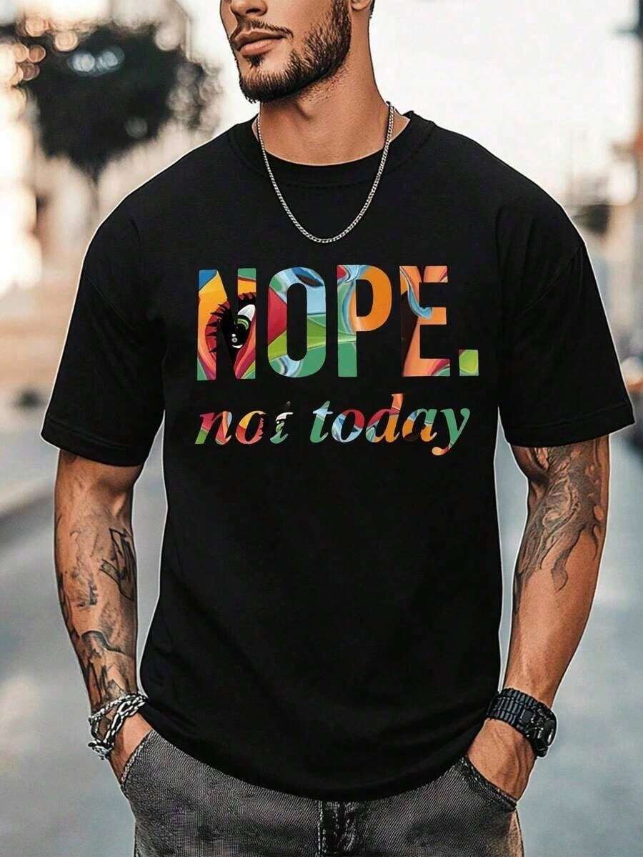 Camiseta de Hombre de Cuello Redondo y Manga Corta de 220 Gramos, Patrón de Impresión Creativa, Diseño Simple, Proceso de Tejido - Verde - Ver 1