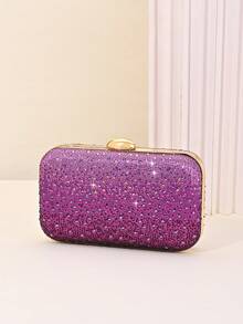 Ombre Shine Rhinestone Hard Shell Evening Bag, Suitable For Weddings, Proms, Banquets, Cocktail Parties And Holiday Celebrations, Elegant Party - Purple - View 6