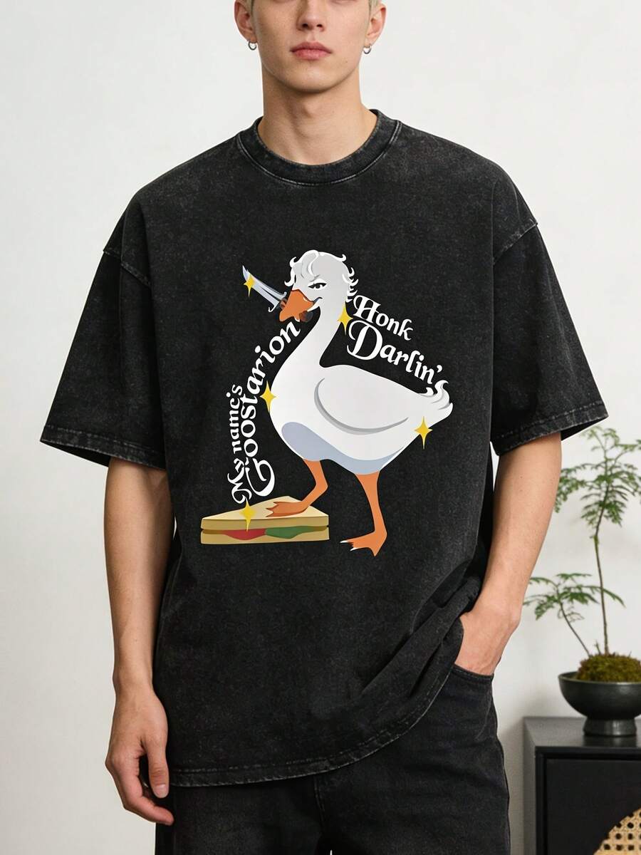 Camisetas de hombre Goostarion Baldurs Gate Goose, de algodón puro, estilo casual, manga corta, cuello redondo, regalo de cumpleaños. SQNY - Negro - Ver 1