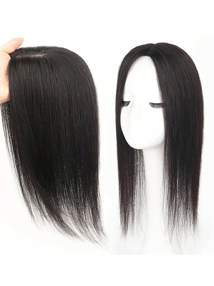 Human Hair Topper For Women Real Human Hair 8-14 Inch Super Lightweight Invisible Base Toppers Hairpieces For Women With Thinning Crown Fluffy Breathable For Daily And Party - Multicolor - View 1
