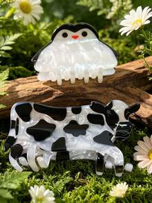 Fun Cow Hair Clip, Cute Cow Paw Hair Clip, Black, Bull Hair Clip, Acrylic Animal Hair Claw Clip, Suitable For Girls Of All Ages, Bun, Ponytail Hair Accessory, Cow Accessory, Fun Accessory, Styling Tool Hair Accessory, Autumn Accessory, Autumn Hair Clip, Winter Accessory - Multicolor - View 8