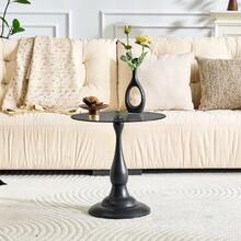 Round Glass Side Table, Modern And Elegant Coffee Table With Tempered Glass Top And Stable Base, Compact Side Table For Living Room And Bedroom (Table Only) - 黑色 - 查看 4