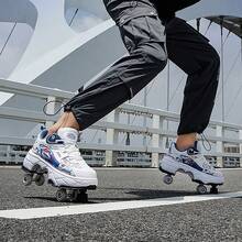 Roller Skate Shoes With 4 Wheels, Transformable Roller Shoes For Walking, Skating, - Baby Blue - View 2