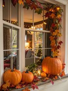 1pc Maple Leaf Autumn Wreath, 5.5ft/Pc Hanging Vine Artificial Autumn Leaf Garland, Thanksgiving Home Wedding Fireplace Party Christmas Decor, Autumn Decoration - Multicolor - View 6