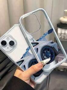 1 pièce Étui de téléphone avec cadre bleu, lentille transparente minimaliste, protection anti-chute et anti-collision, motif de voiture de course, compatible avec Apple 17/17Pro/17Promax/16/16Pro 16 Pro Max/15/14 Plus, 13/12/11, Étui de téléphone Air, housse de protection - Bleu ciel - Voir 1