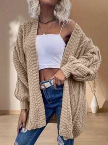 Spring Fall Women Longline Open Cardigan Drop Shoulder Baggy Sleeve Relaxed Fit Lazy Daily Streetwear Layer Piece,Sweater Cardigan,Light Jacket - Apricot - View 4