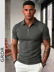 GRDR Men's Solid Color Short Sleeve Zipper Design Casual Versatile T-Shirt - Dark Grey - View 3