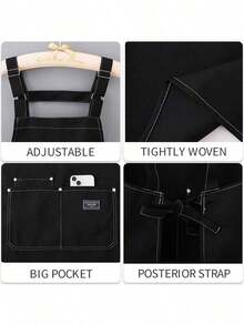 1pc High-Quality Durable Polyester Canvas Apron - Adjustable Neck And Front Pocket Design - Suitable For Kitchen, Coffee Shop, Restaurant - Neutral Workwear (Black And Brown) - Kitchen Supplies - Multicolor - View 5