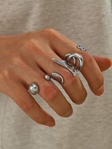 3pcs/Set Water Drop Polished Open Joint Rings, Suitable For Men's Daily Wear - 3-piece Teardrop Ring Set - View 3