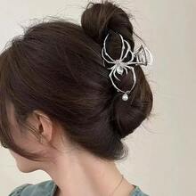 Pinza para el pelo personalizada  para mujer, diseño de garra de araña con calavera de Metal de aleación de perlas de imitación y diamantes de imitación para uso diario - Negro - Ver 11
