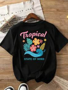 Camiseta de verano estampada de manga corta para mujer, top para mujer, tejido de algodón puro, corte regular blusas para mujer playeras de mujer blusas casuales para dama conjuntos de mujer - Negro - Ver 2