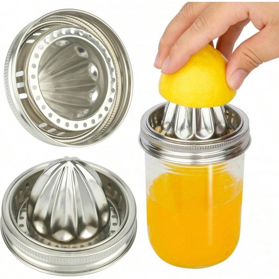 2 Pcs Mason Jar Juicer Lid 3.38 Inch Wide Mouth Stainless Steel Orange Lemon Manual Juicer - Silver - View 1