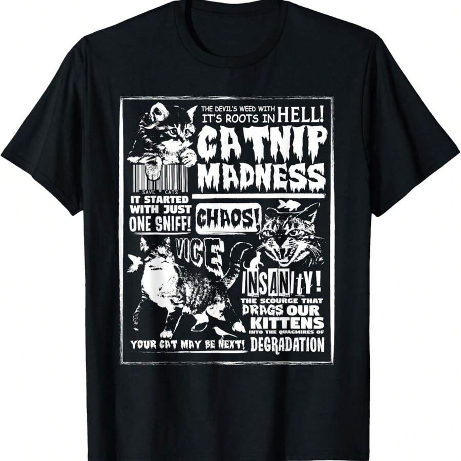 Catnip Madness Cute Kitten Cat Lover Gift For Cat Owners T-Shirt - Black - View 1