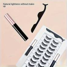 Eyelash And Eyeliner Set - Includes 2 Liquid Eyeliners And 10 Pairs Of Eyelashes - Creates A Natural Look, Reusable, No Glue Required. - White - View 4