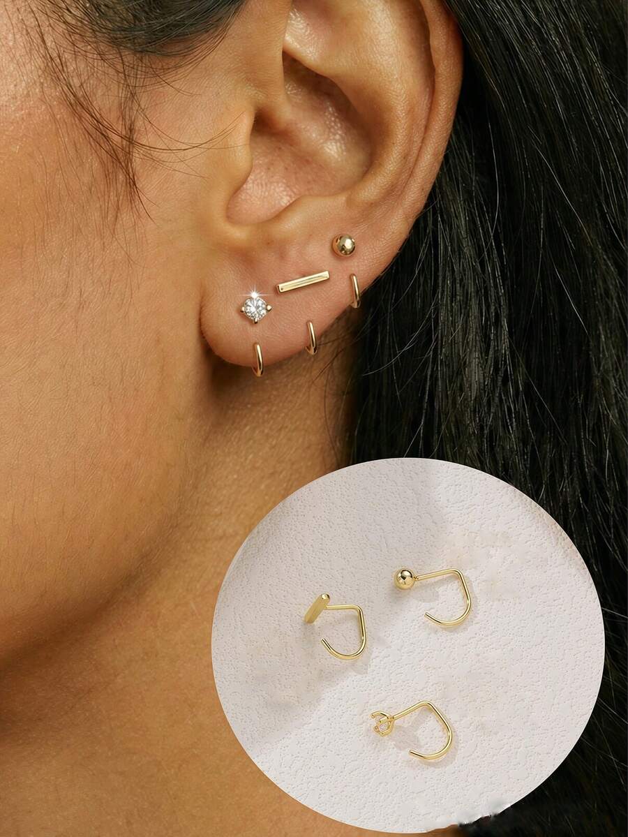 HOTNICE Anting Kait Setengah Lingkaran Tanpa Telinga, Anting Lingkaran Terbuka yang Dapat Dilepas, Anting Ringan Tanpa Tindik untuk Wanita, Nyaman untuk Tidur, Perhiasan Modis, Hadiah Sempurna untuk Wanita - Emas - View 1