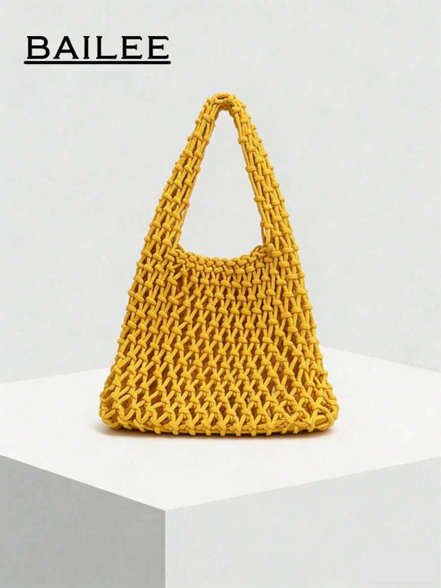 Bolso bandolera retro, bolso de hombro pequeño y elegante con solapa redonda para mujer, vintage - Amarillo - Ver 1