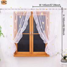 FLYINGCURTAINS 1PC Ruffle Edge Daisy Embroidered Sheer Curtain, Light Filter Semi-Transparent Voile, Rod Pocket Easy Install, For Kitchen, Cafe Decoration, Sweet Housewarming Gift - Multicolor - View 11