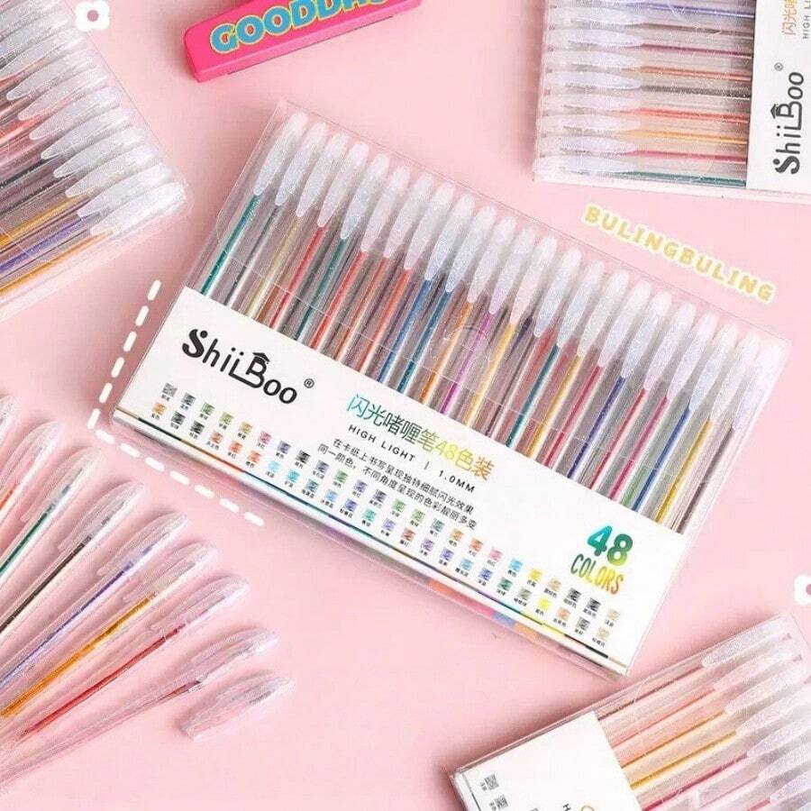 1 Set Colorful Glitter Watercolor Markers, Student Planner Doodle Layerable Markers, Back To School - Multicolor - View 1