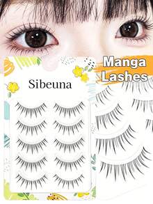 Sibeuna 5對漫畫尖端假睫毛 自然長款韓系女團風睫毛，適合日常妝容眼妝，新手友善，動漫風仙女睫毛 - 黑色 - 查看 1